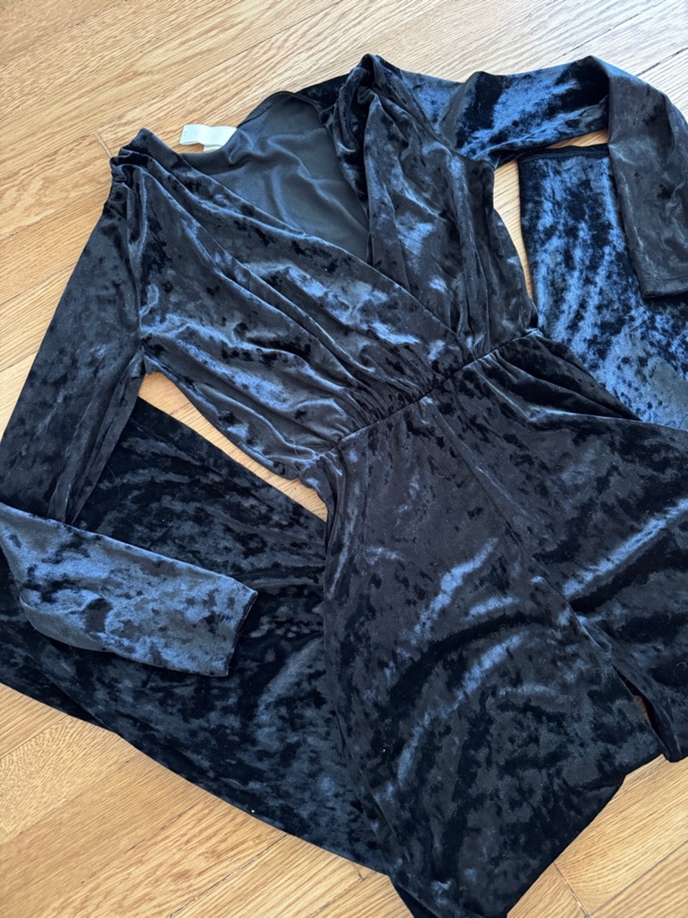 H&M Black Velvet Long-Sleeve Wrap Romper